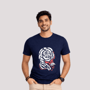 Minimal Rose Graphic Navy Blue T-Shirt